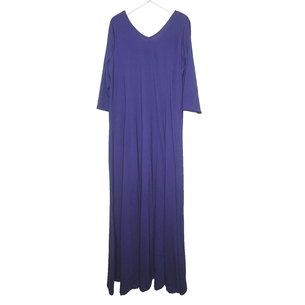 Jessica‎ London Maxi Dress 16W Blue 3/4 Sleeve Knit Stretch Long